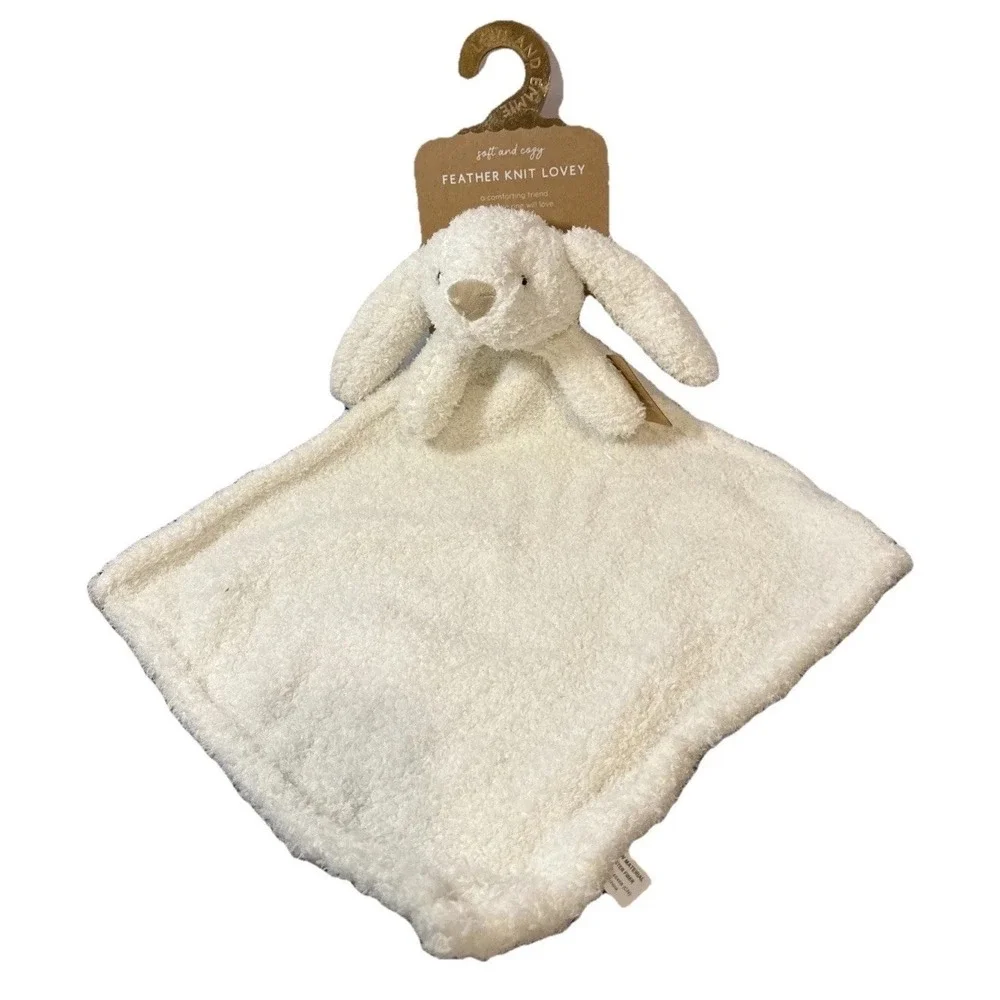 Levi & Emmie Ivory Bunny Baby Lovey Feather Knit Baby Security Blanket Plush NWT